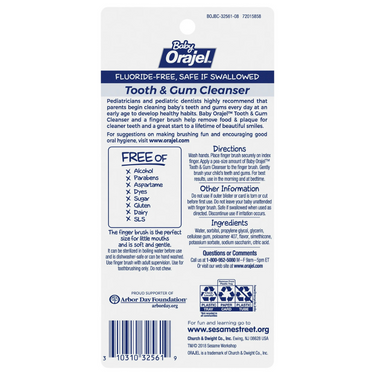 Orajel Elmo Fluoride-Free Tooth & Gum Cleanser with Finger Brush